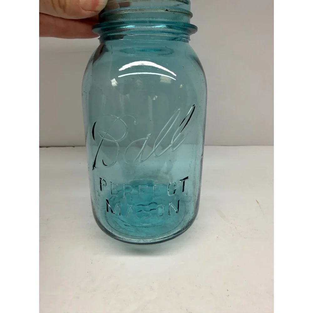 Vintage Ball Perfect Mason Aqua Blue Glass Half Gallon Jar Number 11 Base